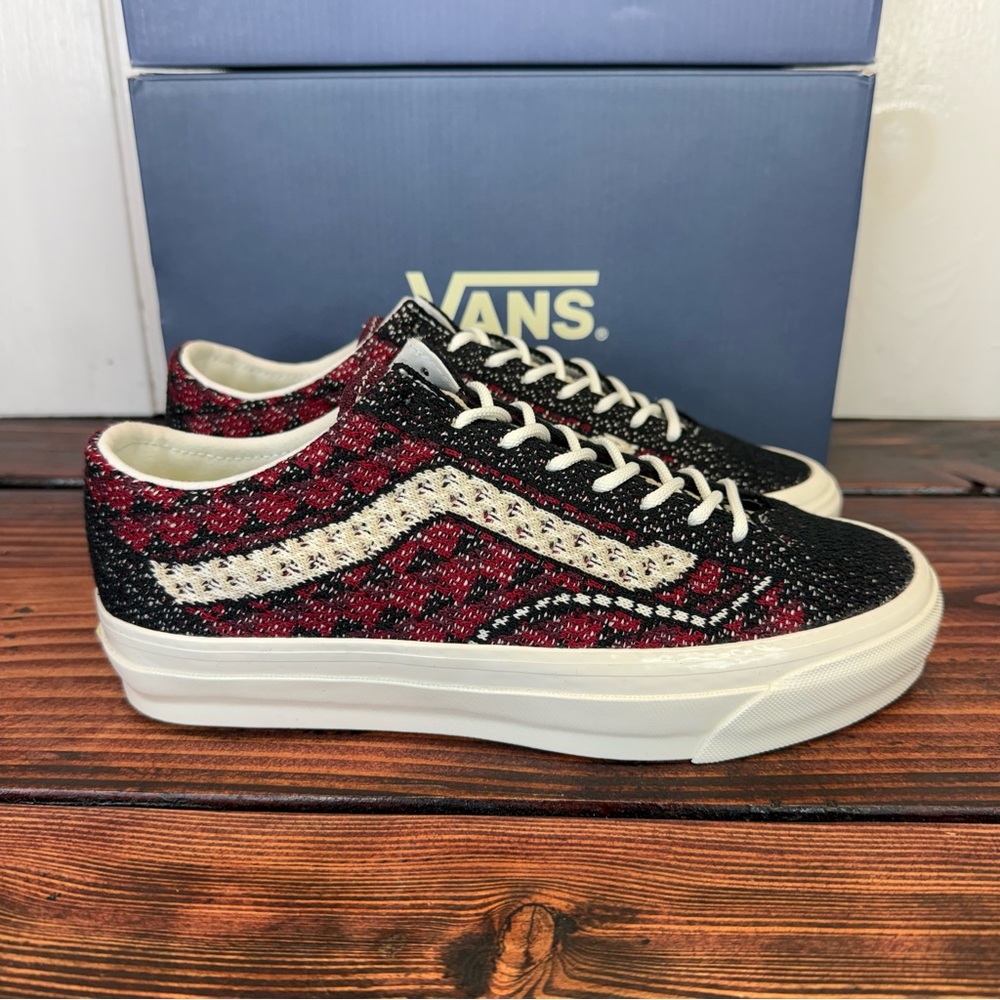 NIB Vans LX Old Skool 36 EK Geo Check Bordeaux Sneakers - New in Box! - Picture 3 of 11